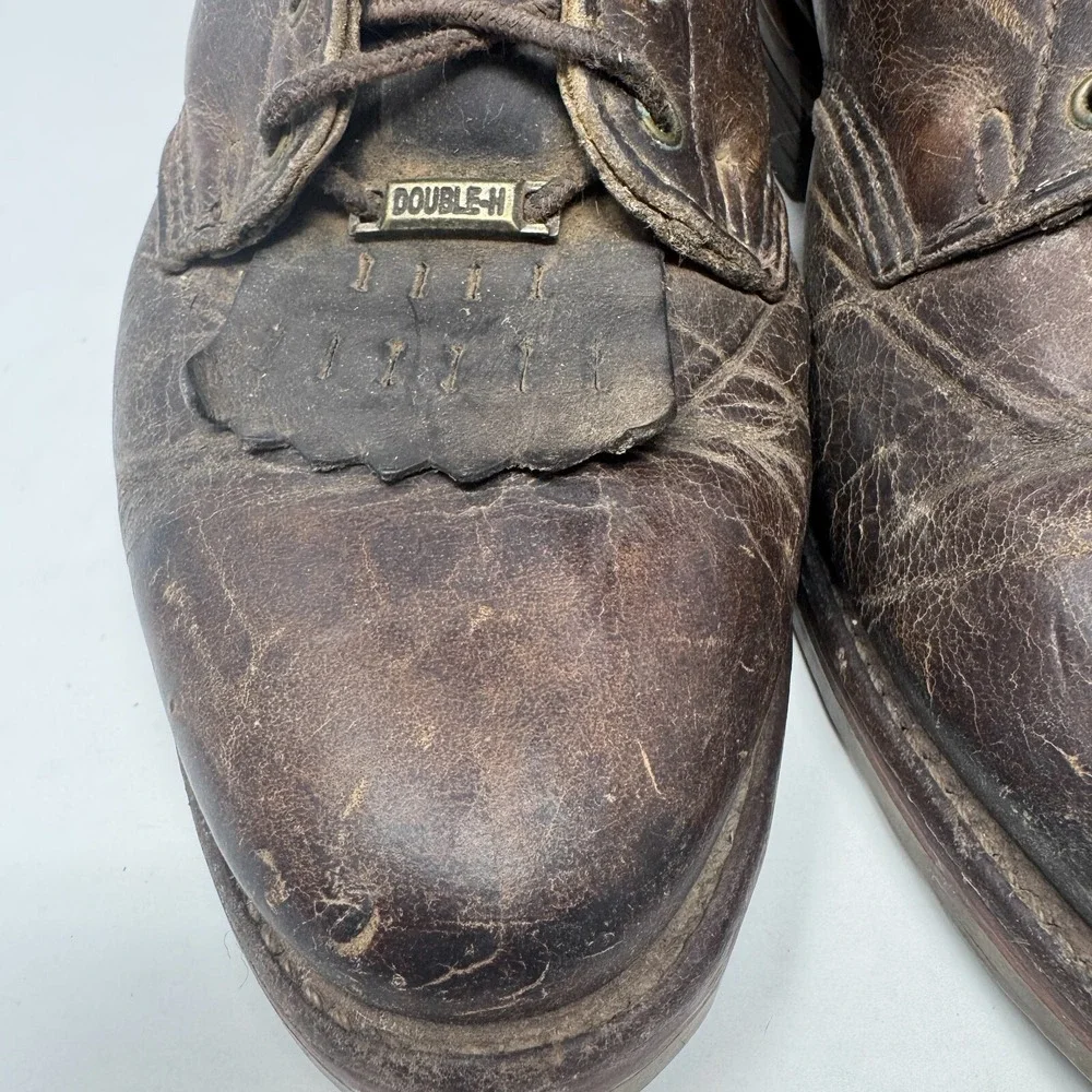 Double-H Lacer Logger Brown Work Boots Round‎ Toe DH9718 Men's Size 8.5D USA